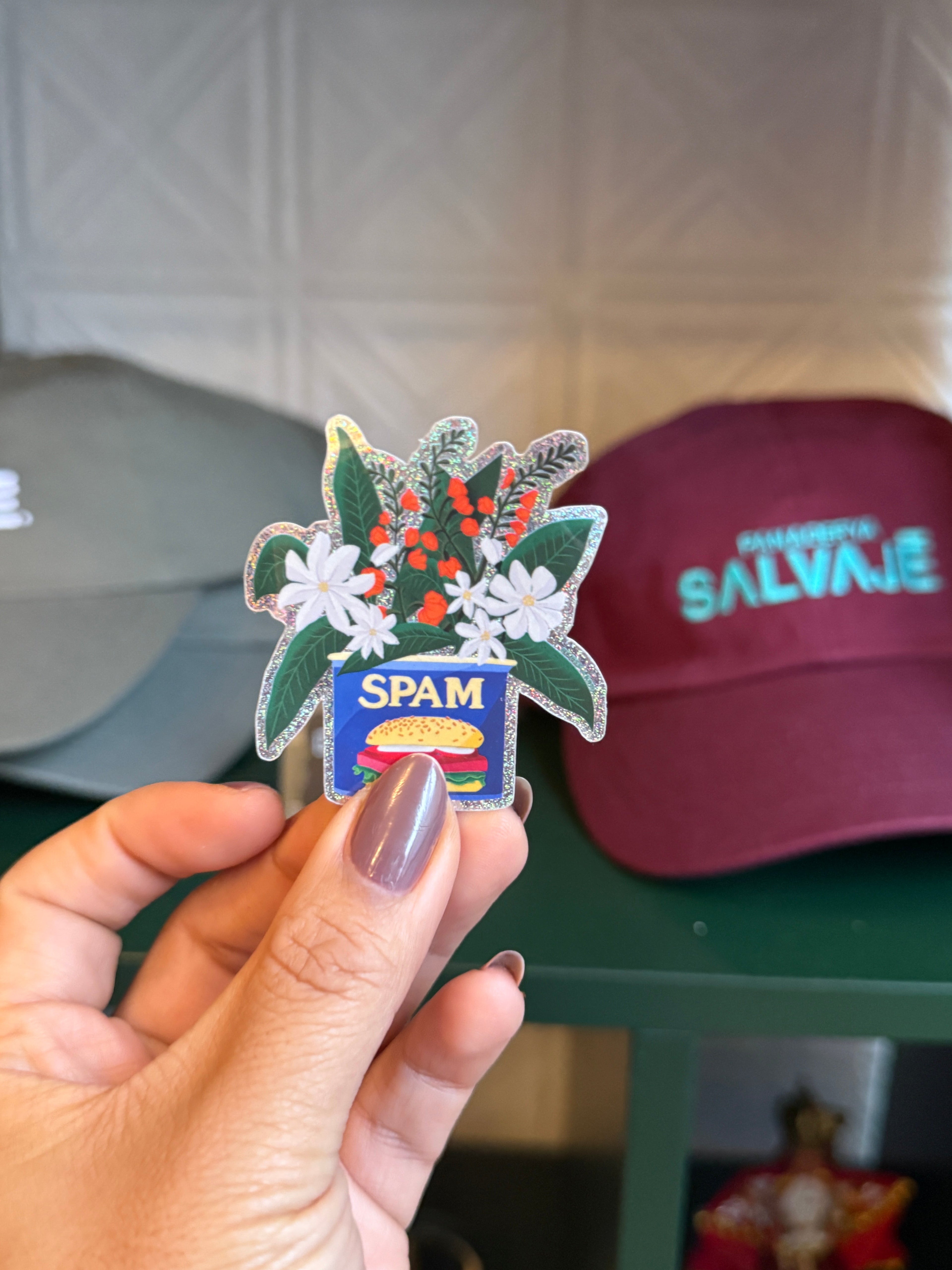 Spam Floral Die-Cut Glitter Sticker