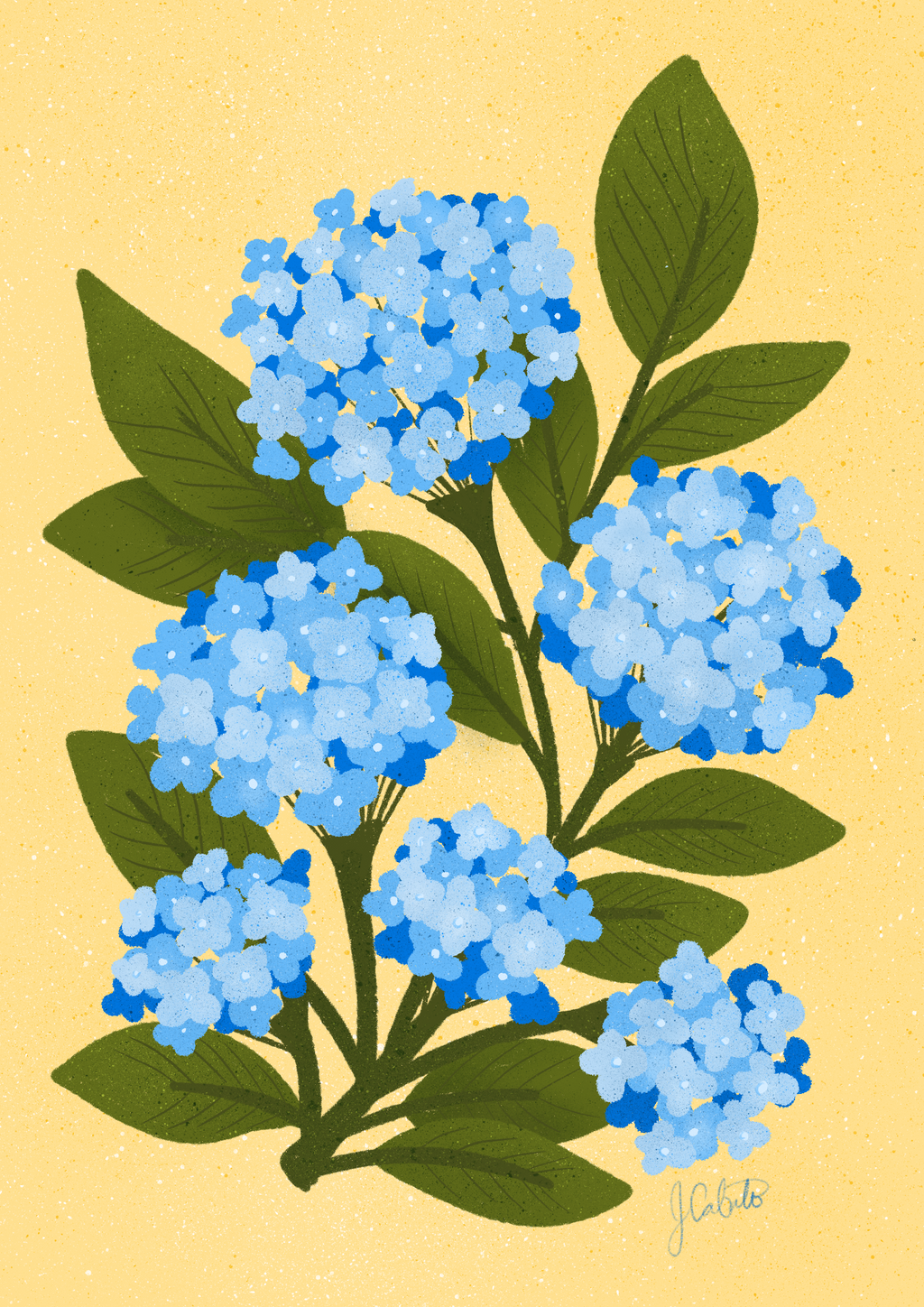 Hydrangea Art Print – Floral Botanical Yellow Wall Decor