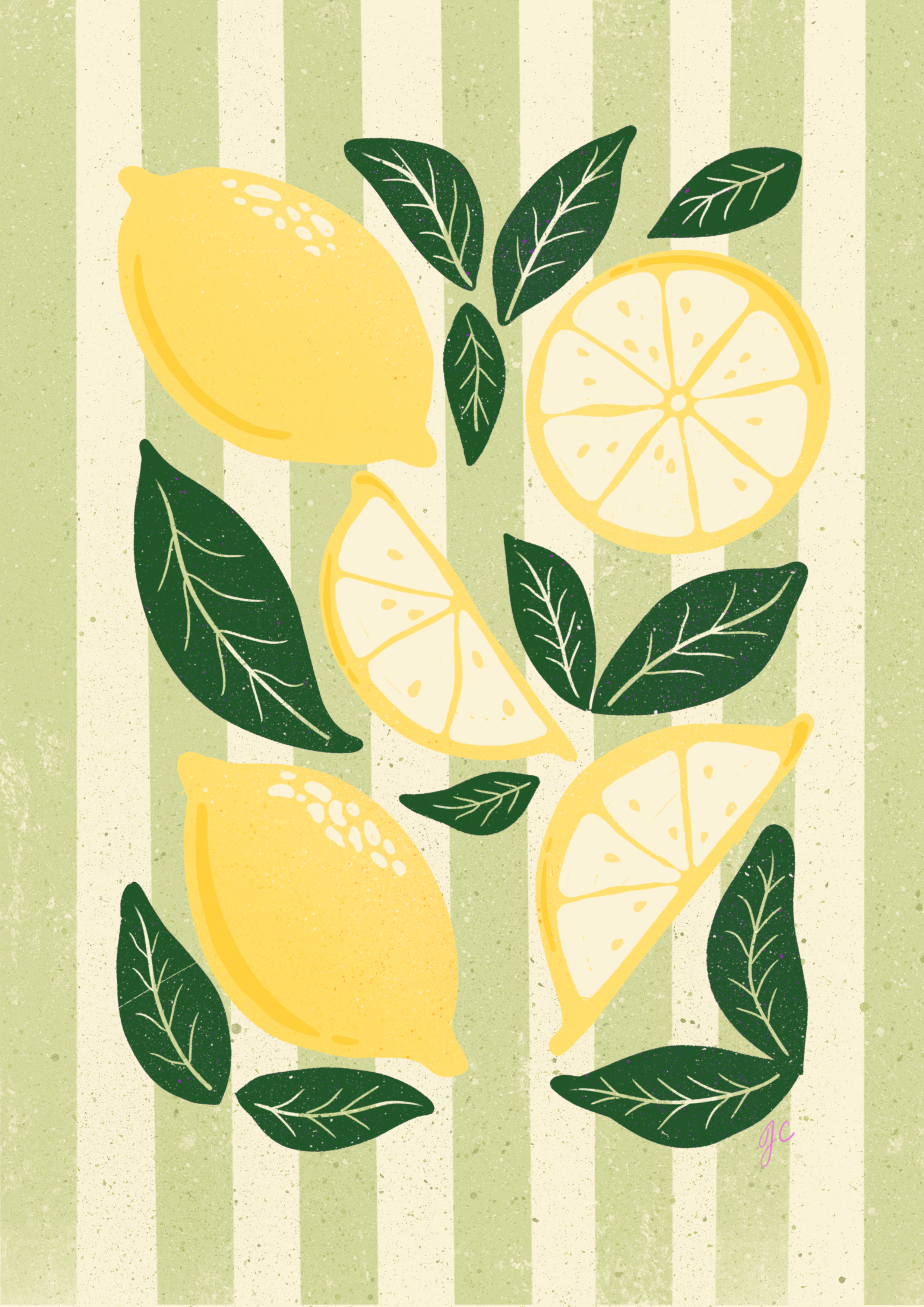 Lemon Art Print – Citrus Fruit Green Wall Decor