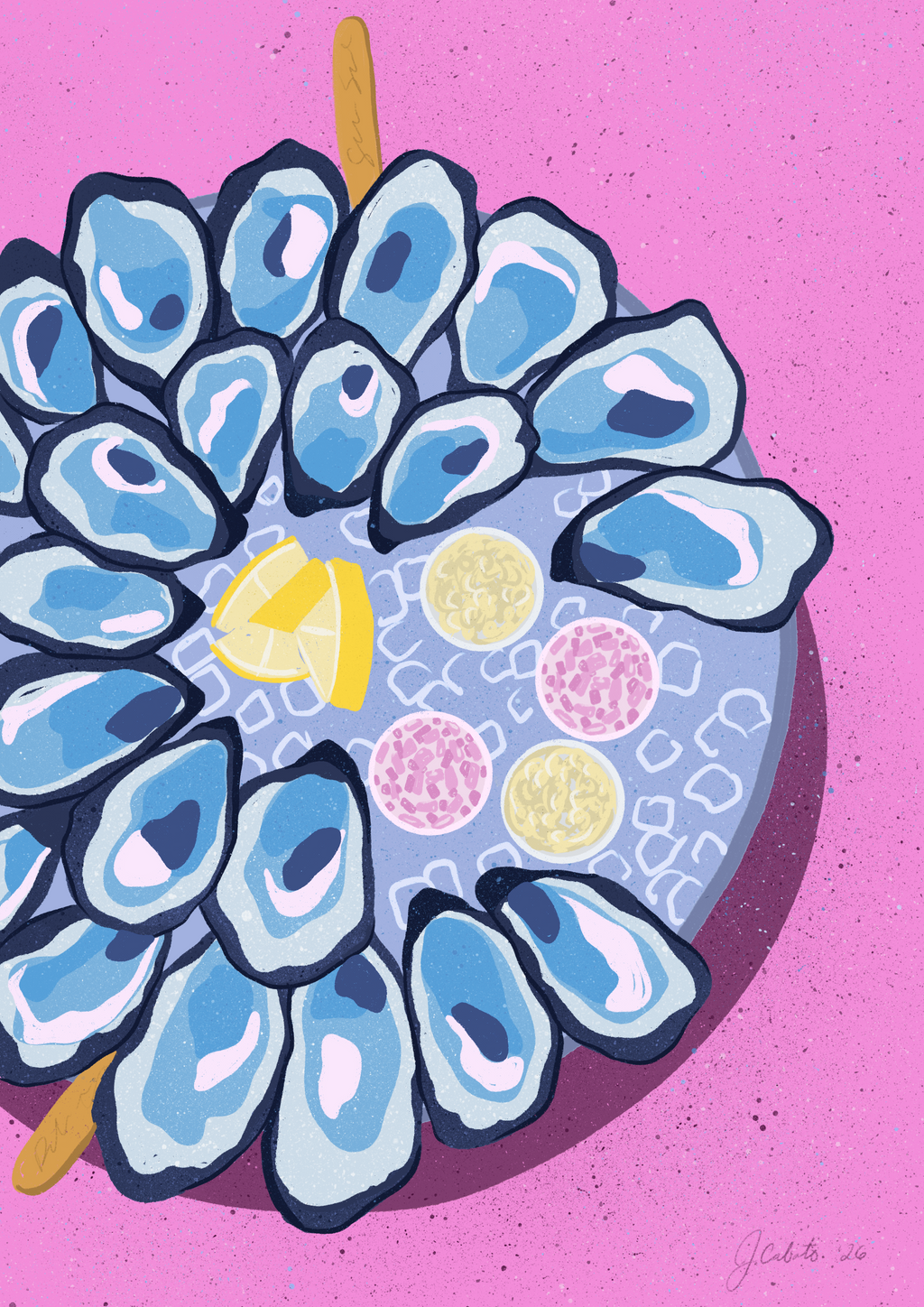 Blue abstract design on a pink background