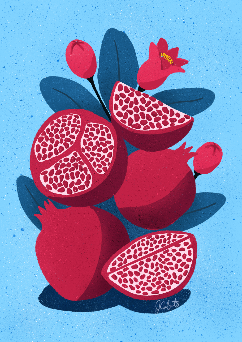 Pomegranate Art Print – Fruit Botanical Blue Wall Decor