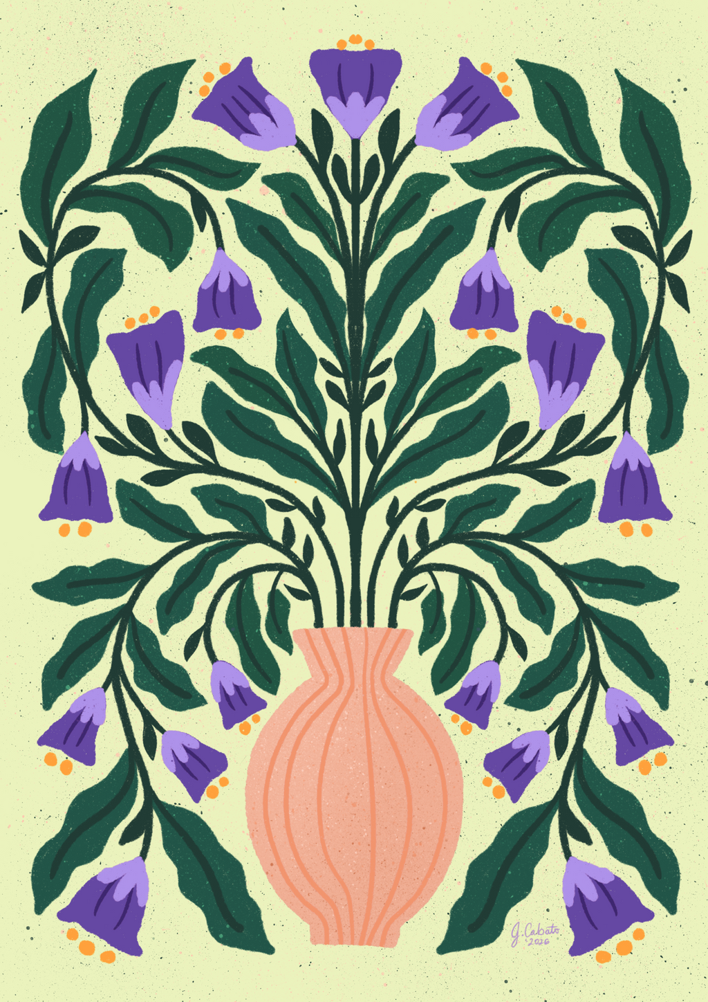 Orange Vase Purple Bloom Print