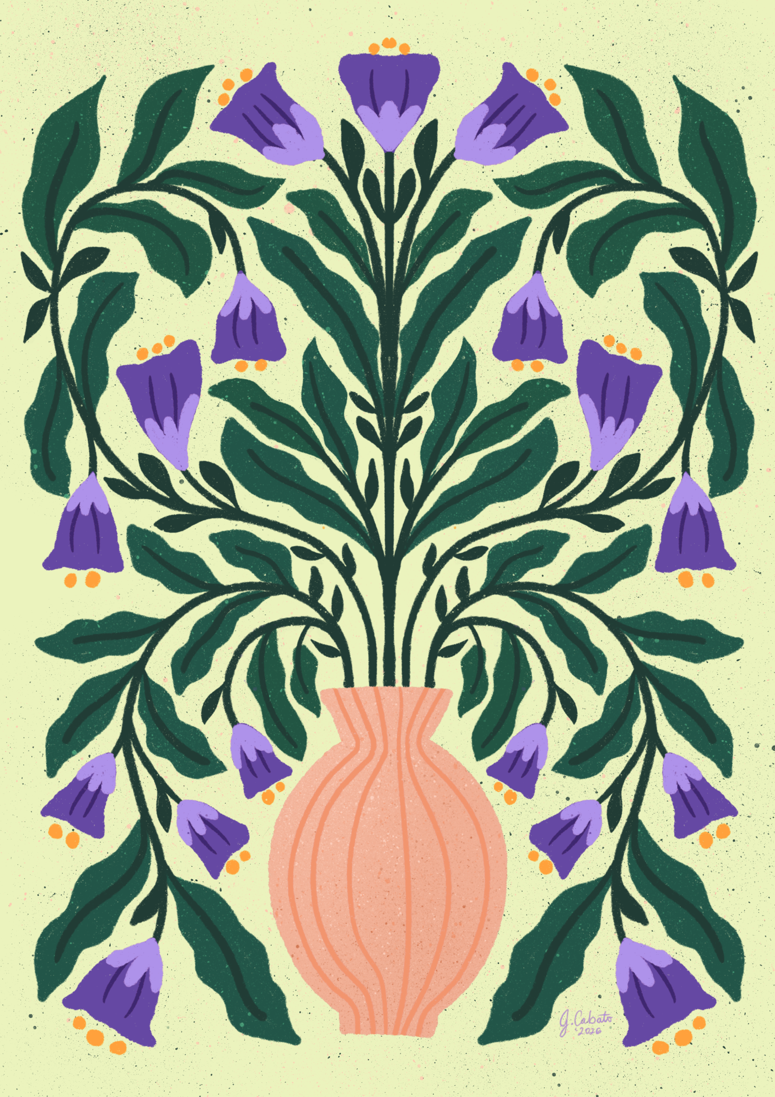 Orange Vase Purple Bloom Print
