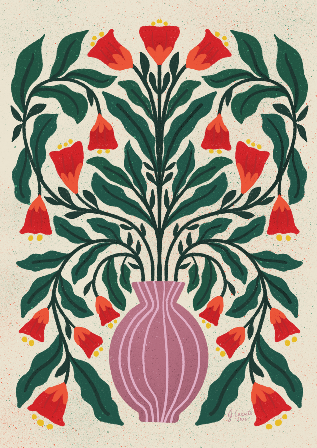 Purple Vase Red Bloom Print