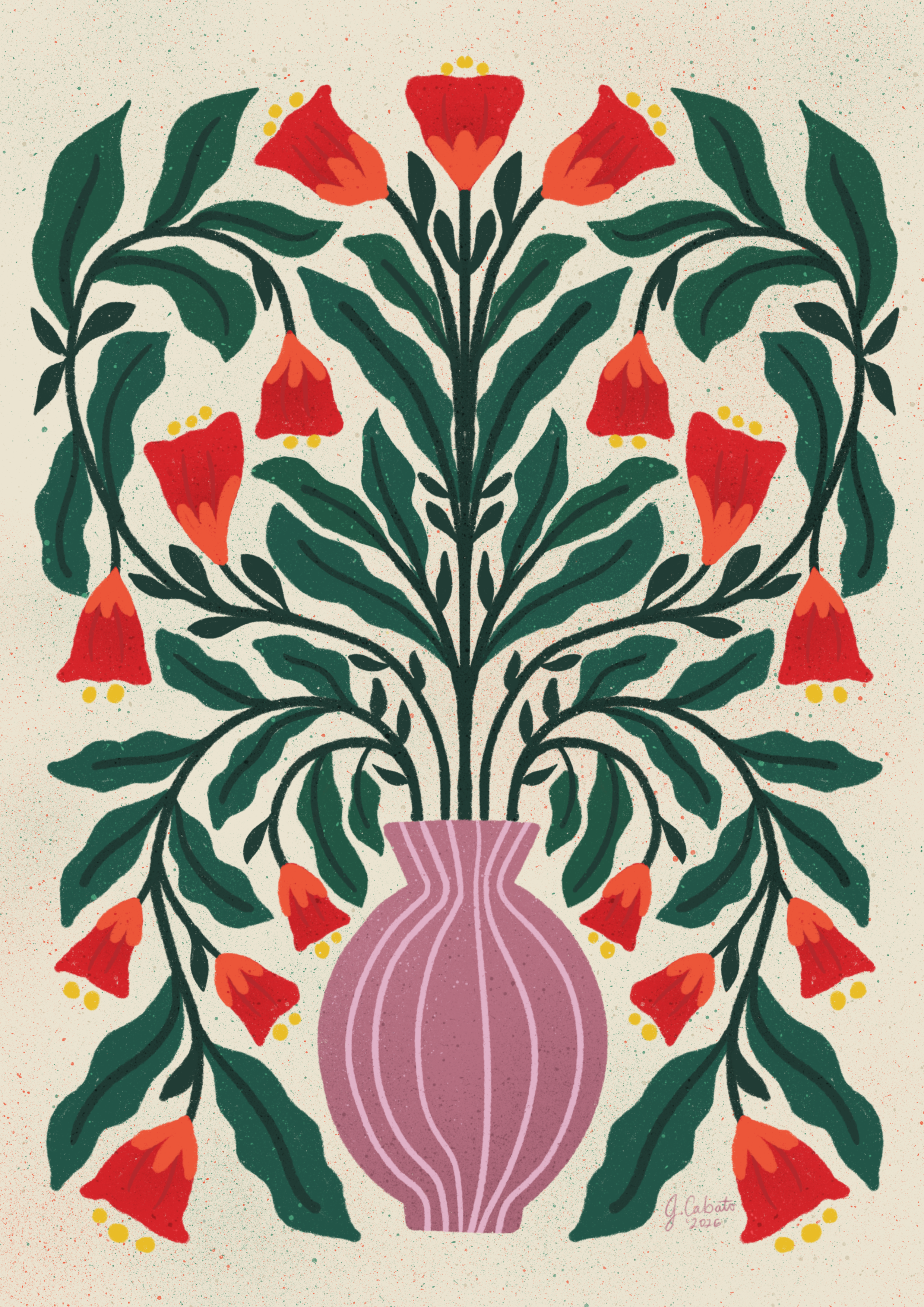 Purple Vase Red Bloom Print