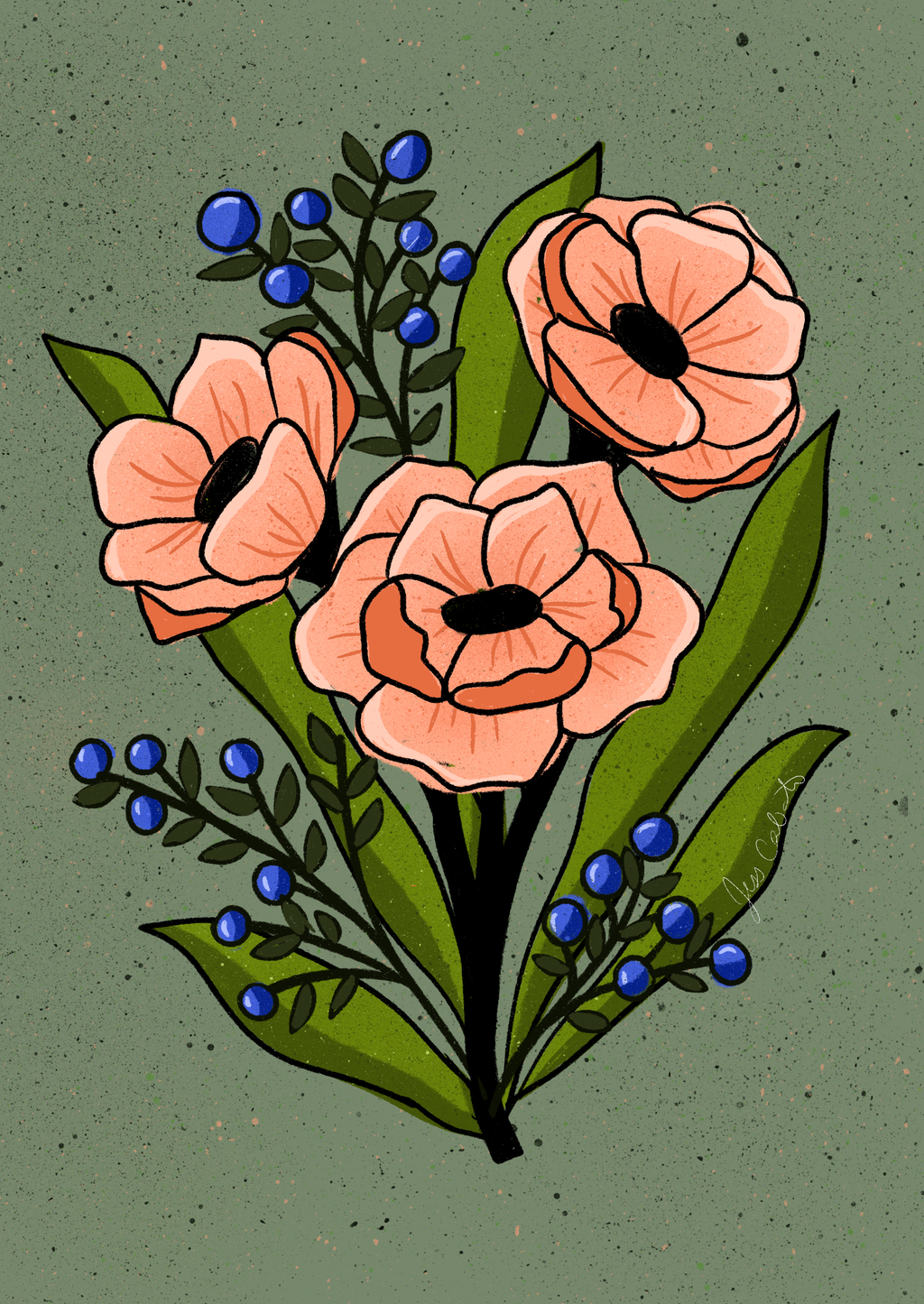 Pink Flowers on a light green background