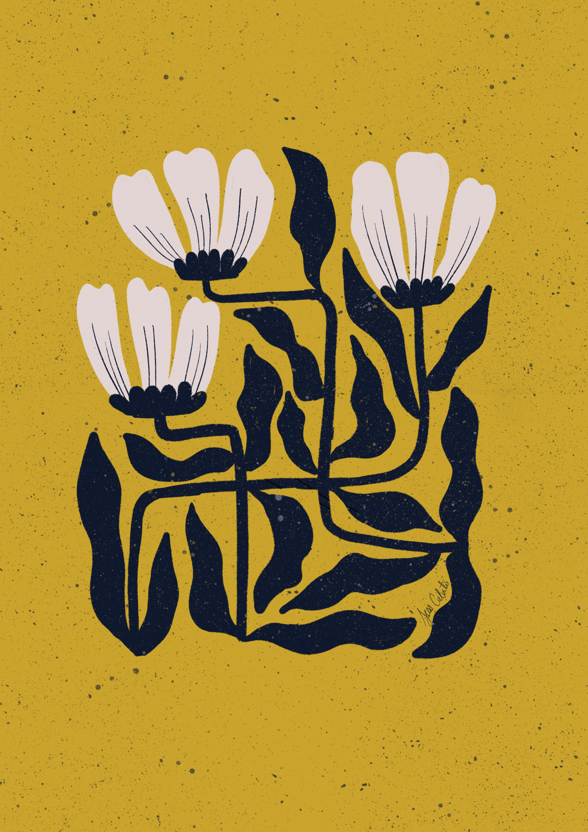 Midnight Bloom Grid – Goldenrod Print