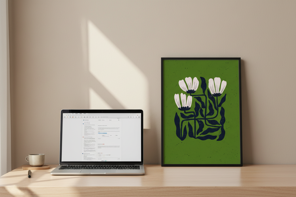 Midnight Bloom Grid – Moss Green Print