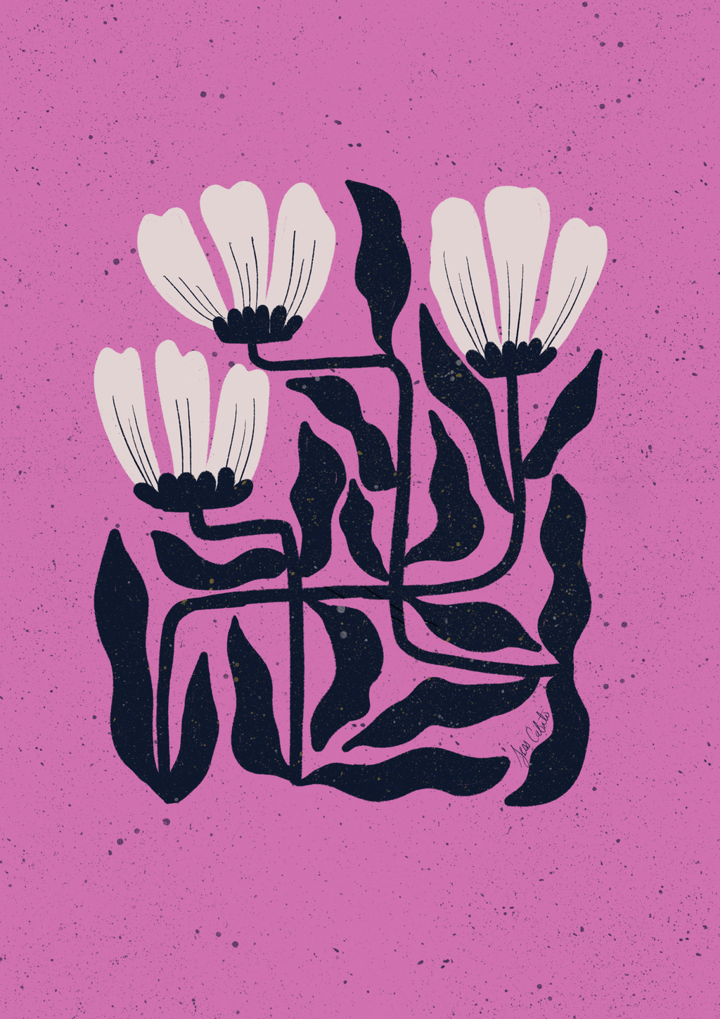 Midnight Bloom Grid – Orchid Pink Print