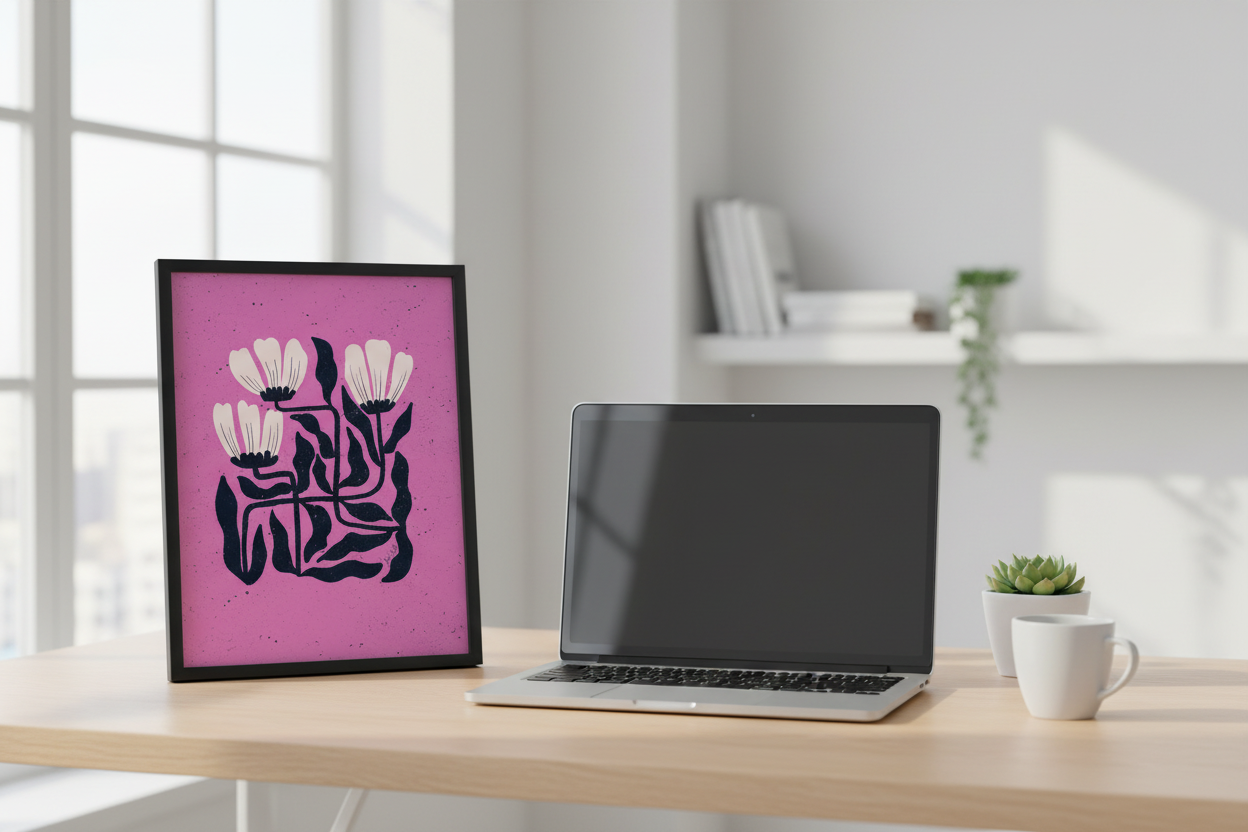 Midnight Bloom Grid – Orchid Pink Print