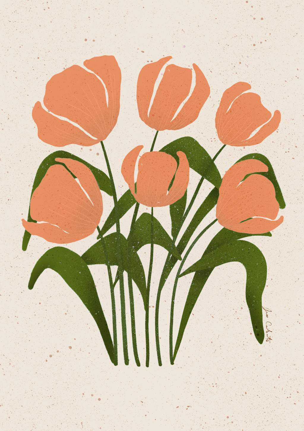 Illustration of peach-colored tulips on a beige background