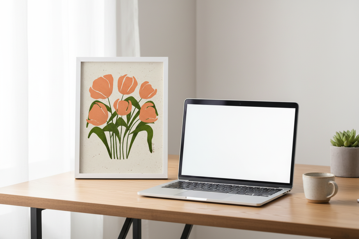 Peach Tulips – Soft Cream Print