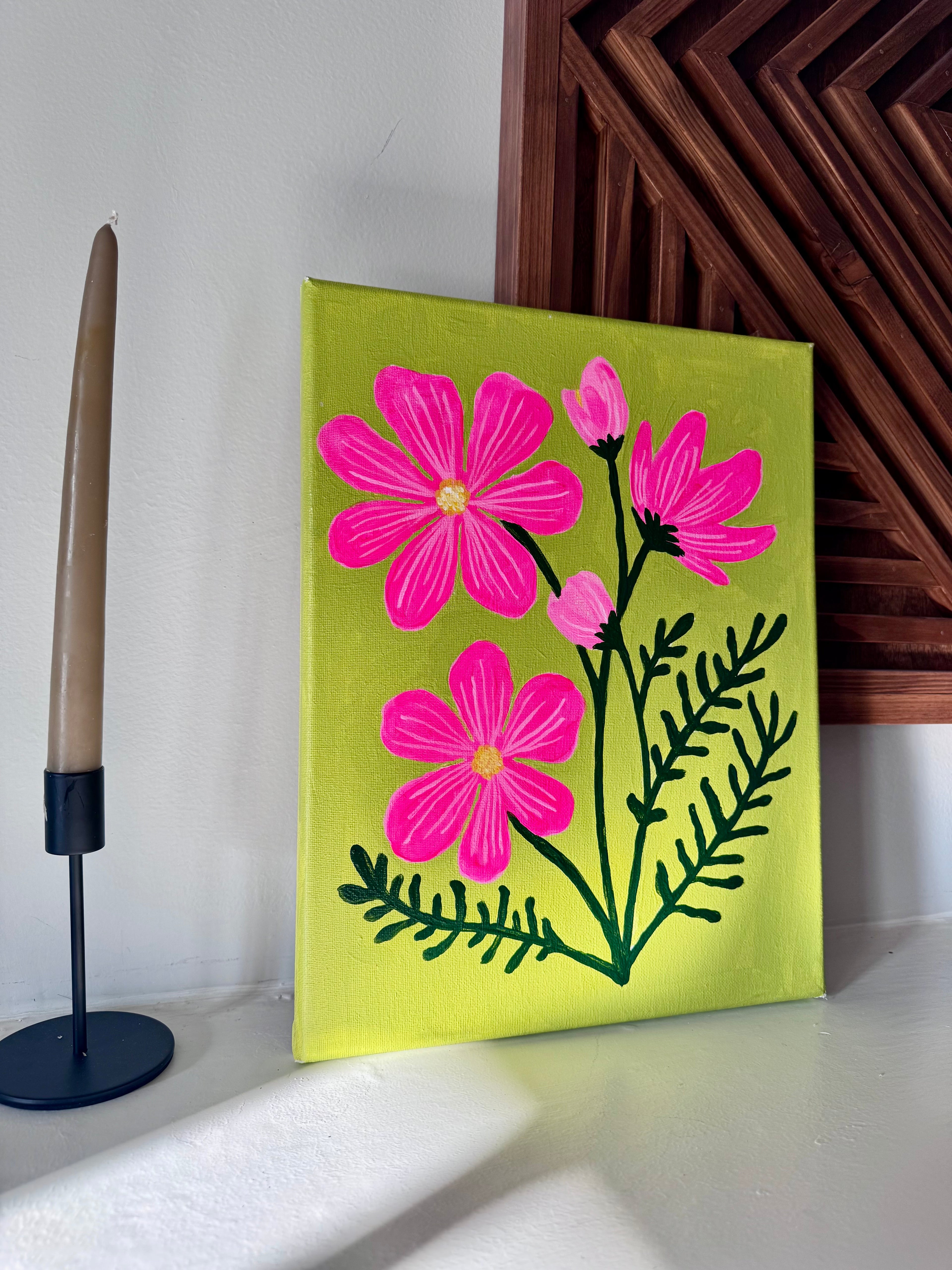 Pink Cosmos Floral Painting