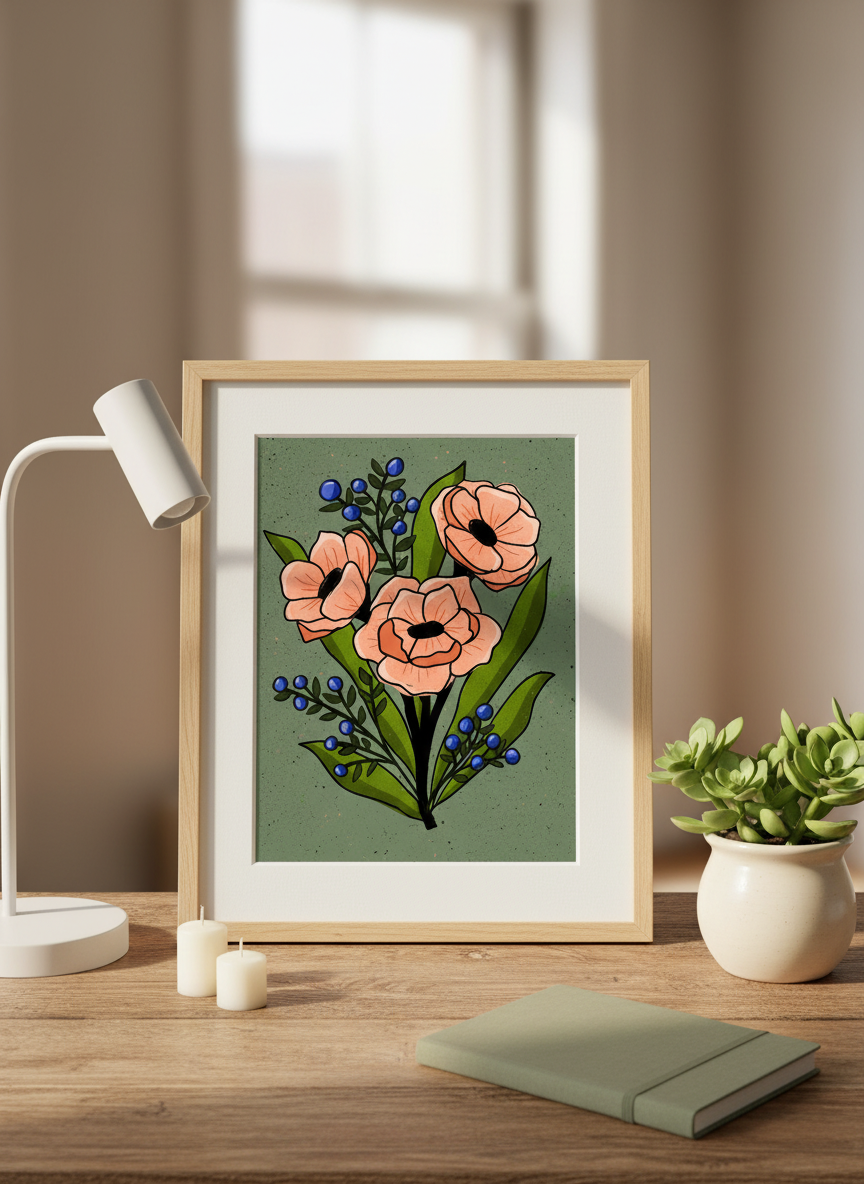 Coral Bouquet Green with scale