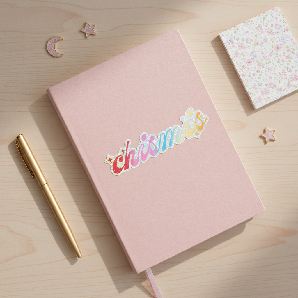 Chismas sticker lifestyle mockup on journal