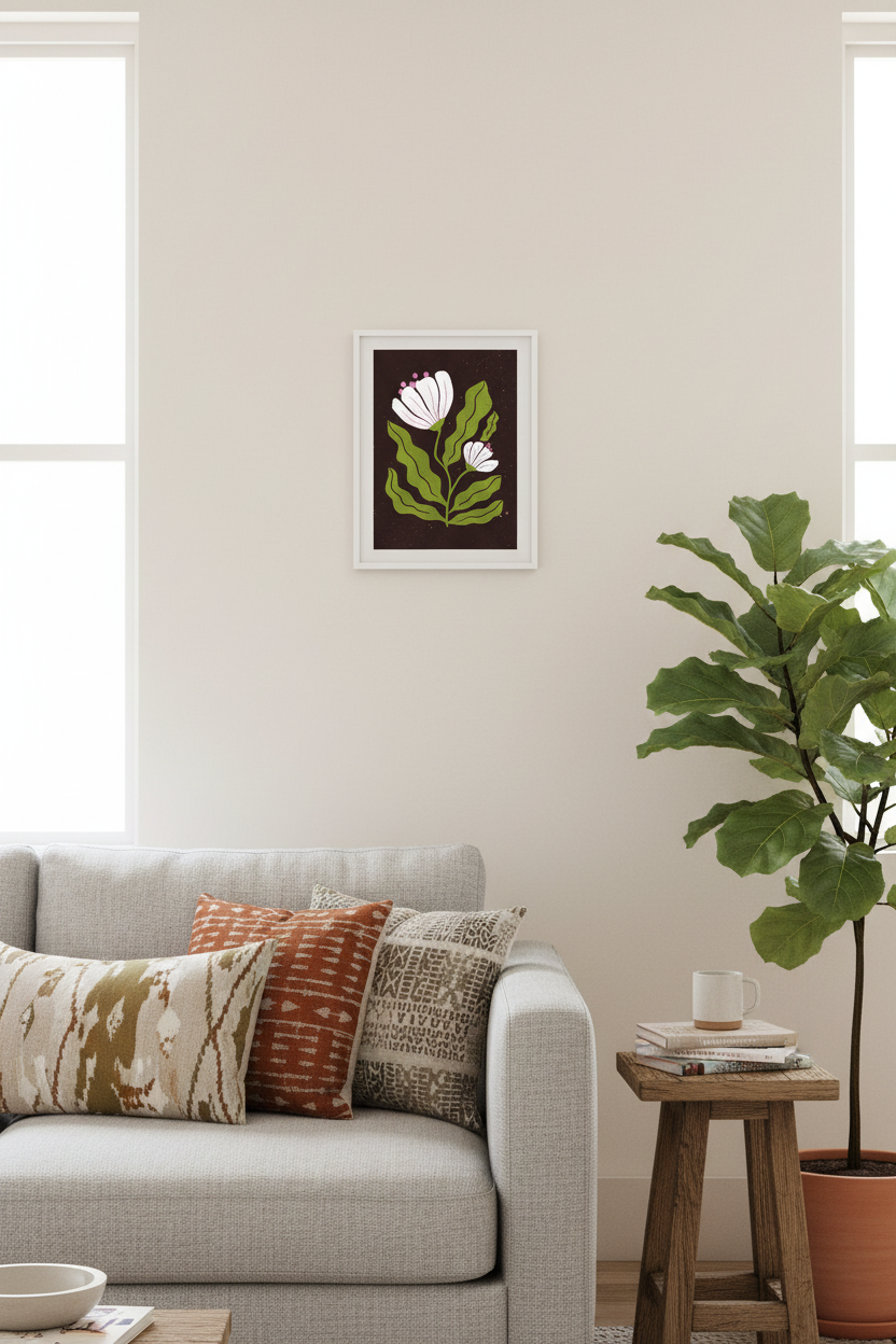 Retro Brown print framed in a living room