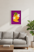 Sliced Mango Purple print framed in a living room