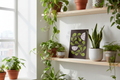 Wildflower Maze print displayed with houseplants