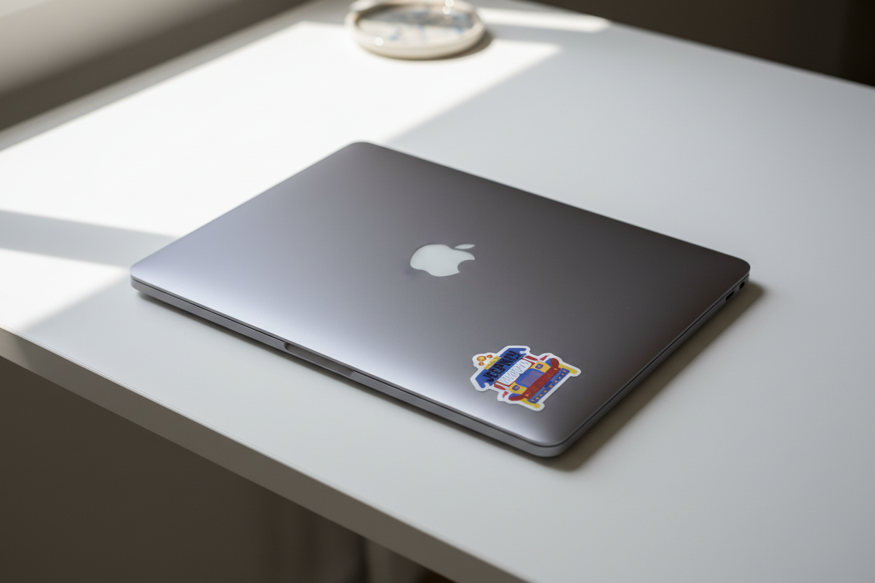 Manila Jeepney sticker lifestyle mockup on MacBook laptop