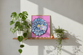 Pearl Tide Harvest print displayed with houseplants