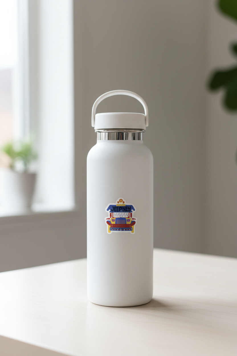 Manila Jeepney sticker lifestyle mockup on water bottle