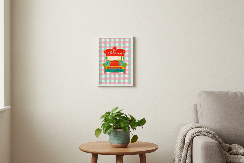 Filipino Jeepney Mabuhay print framed in a living room
