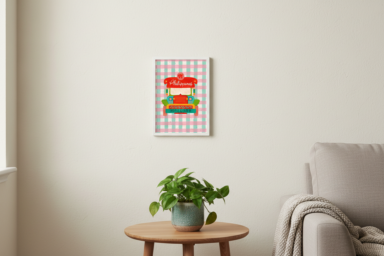 Filipino Jeepney Mabuhay print framed in a living room