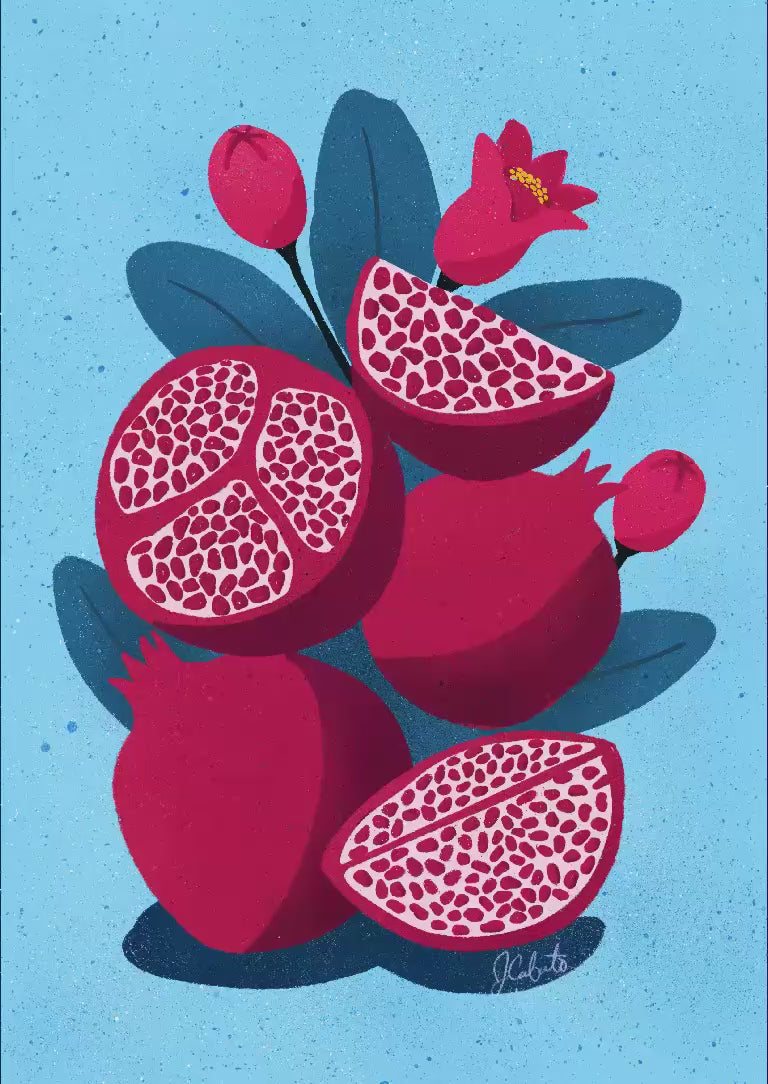 Pomegranate Art Print – Fruit Botanical Blue Wall Decor