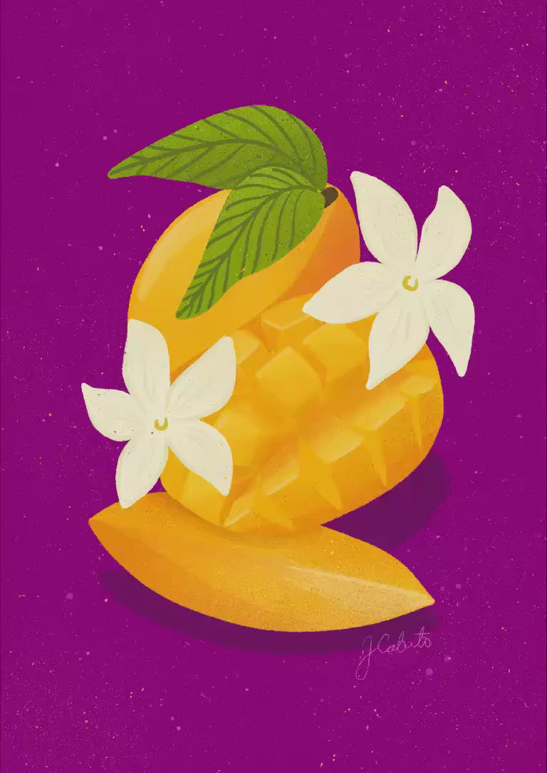 Sliced Mango Art Print – Tropical Fruit Purple Wall Decor